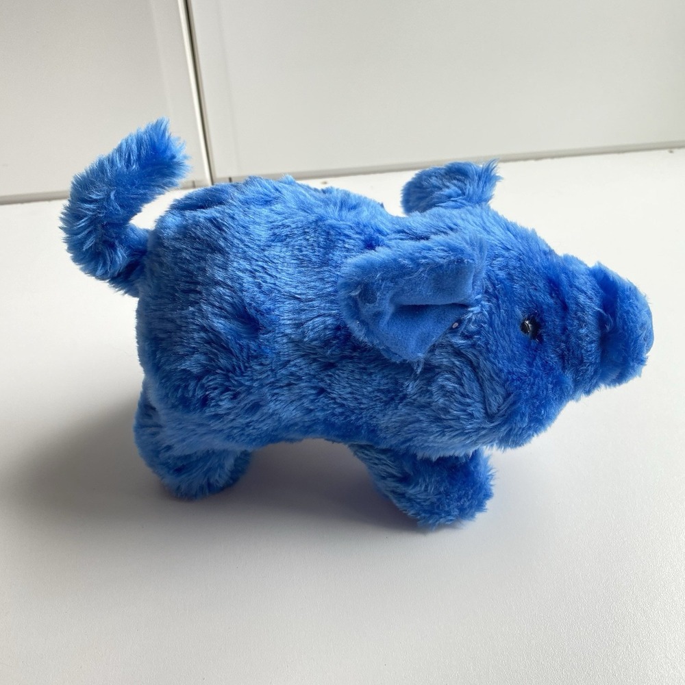 Vintage 1986 Iwaya Blue Animated Walking Pig Plush Toy Tested Works Wiggles Nose